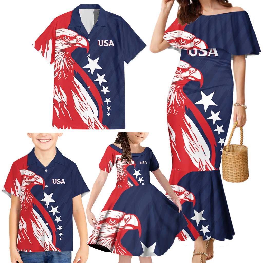 USA Hockey Personalized Eagle Family Matching Mermaid Dress and Hawaiian Shirt Shoot For The Stars