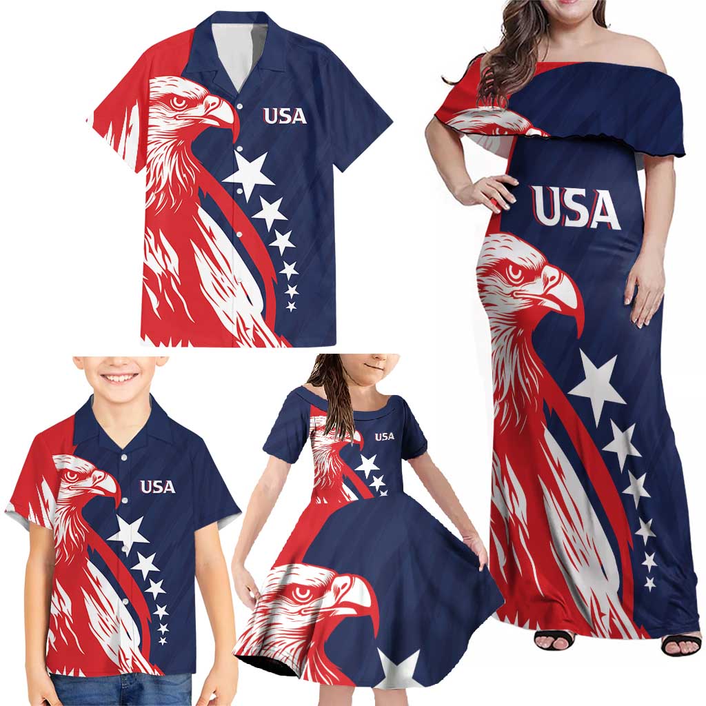 USA Hockey Personalized Eagle Family Matching Off Shoulder Maxi Dress and Hawaiian Shirt Shoot For The Stars