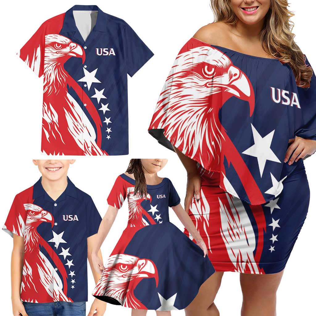 USA Hockey Personalized Eagle Family Matching Off Shoulder Short Dress and Hawaiian Shirt Shoot For The Stars