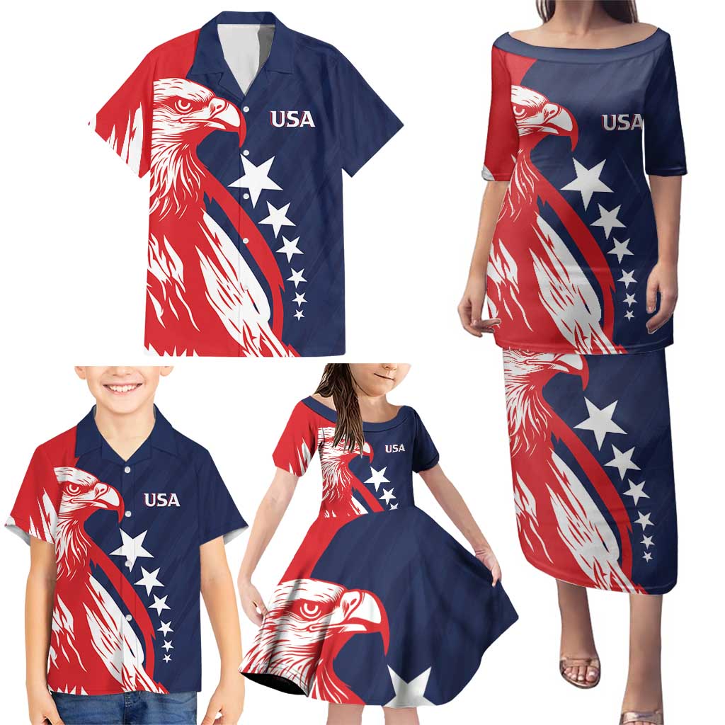 USA Hockey Personalized Eagle Family Matching Puletasi and Hawaiian Shirt Shoot For The Stars