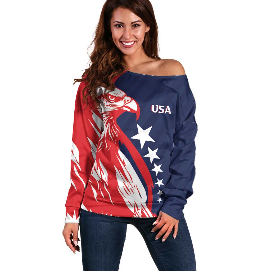 USA Hockey Personalized Eagle Off Shoulder Sweater Shoot For The Stars