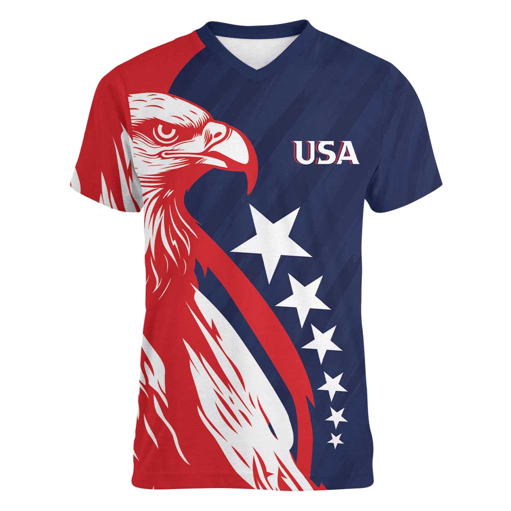 USA Hockey Personalized Eagle Women V-Neck T-Shirt Shoot For The Stars