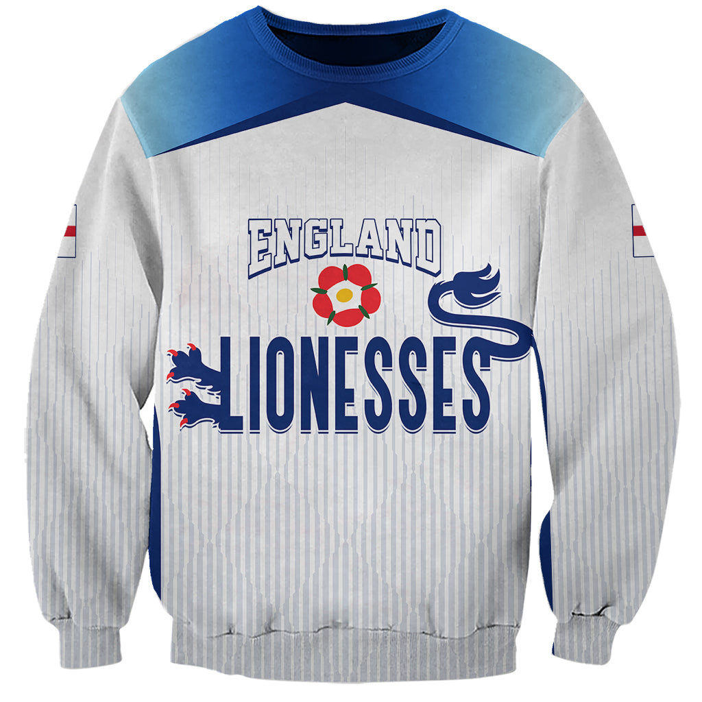 Personalised England Lionesses football sweatshirt, blue and white with team crest and text