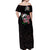 In October We Wear Pink Breast Cancer Awareness Off Shoulder Maxi Dress Skull and Roses - Black - Wonder Print Shop