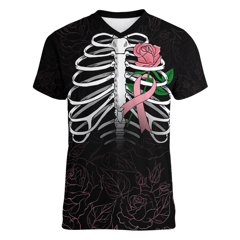 in-october-we-wear-pink-breast-cancer-awareness-women-v-neck-t-shirt-skull-and-roses-black