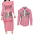 In October We Wear Pink Breast Cancer Awareness Couples Matching Long Sleeve Bodycon Dress and Long Sleeve Button Shirts Skull and Roses - Pink LT7 - Wonder Print Shop