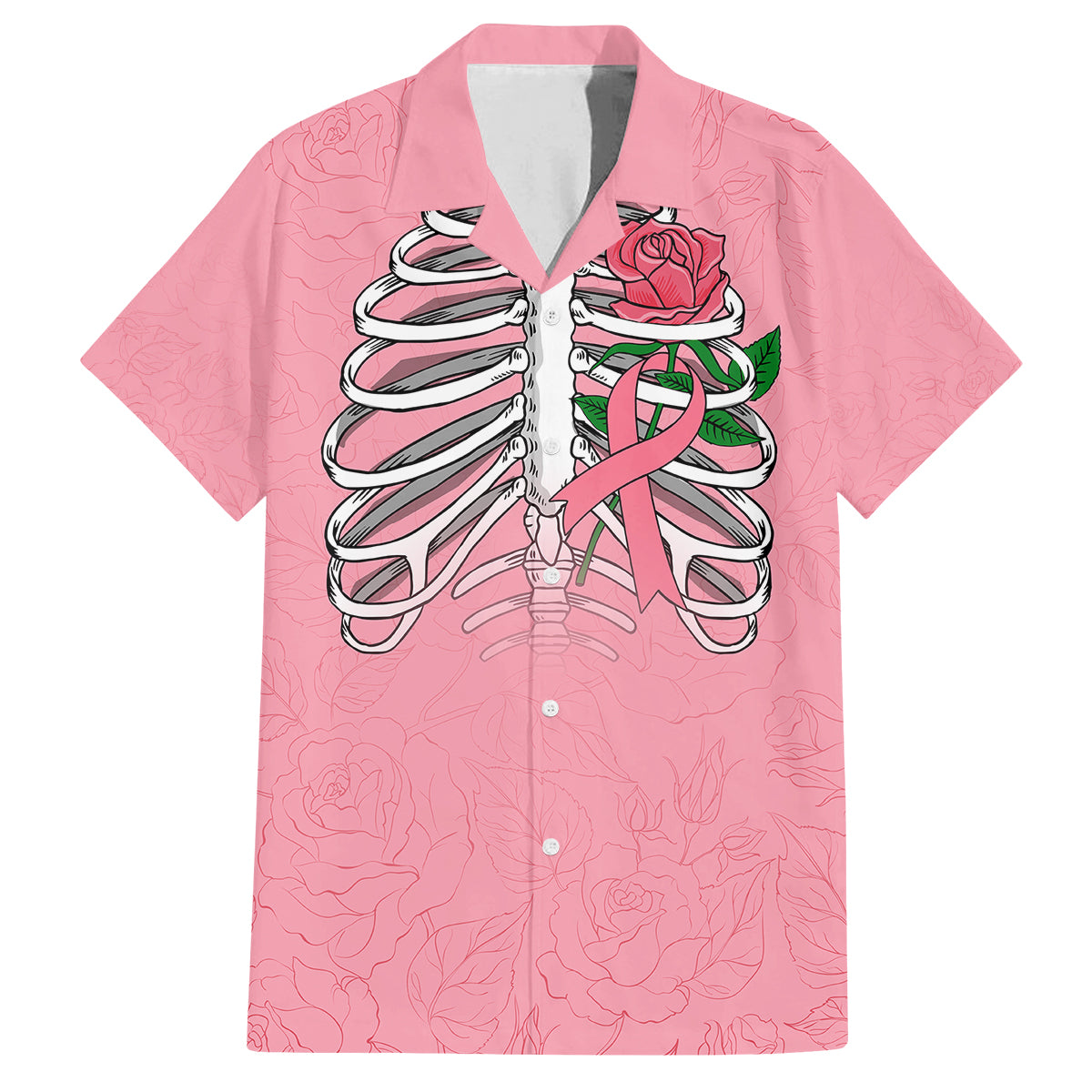 In October We Wear Pink Breast Cancer Awareness Kid Hawaiian Shirt Skull and Roses - Pink - Wonder Print Shop