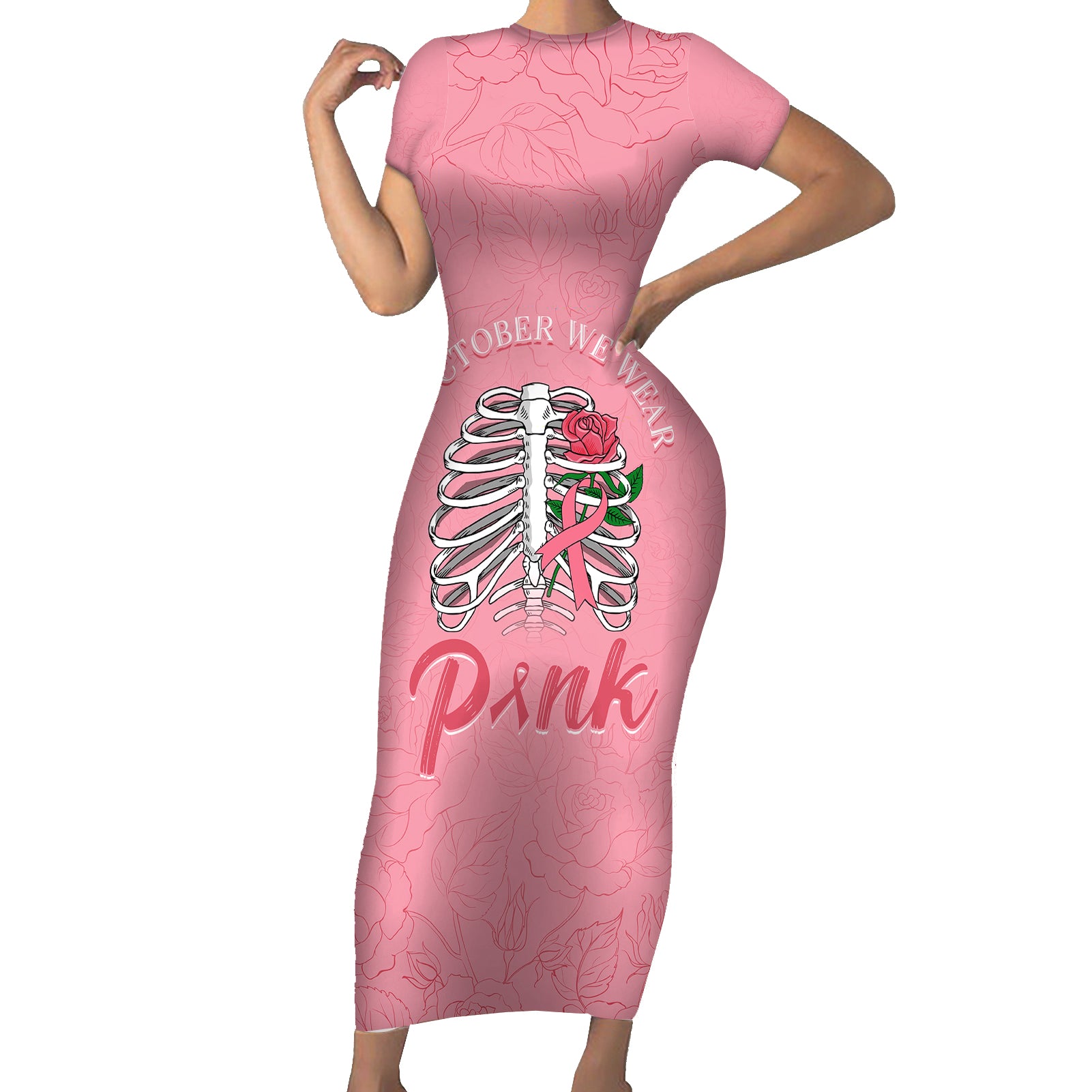 in-october-we-wear-pink-breast-cancer-awareness-short-sleeve-bodycon-dress-skull-and-roses-pink