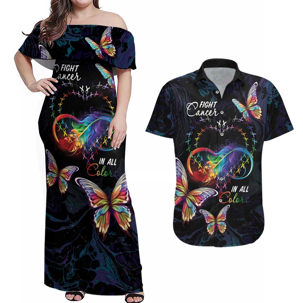 Fight Cancer In All Colors Couples Matching Off Shoulder Maxi Dress and Hawaiian Shirt Whimsical Butterflies LT7 - Wonder Print Shop