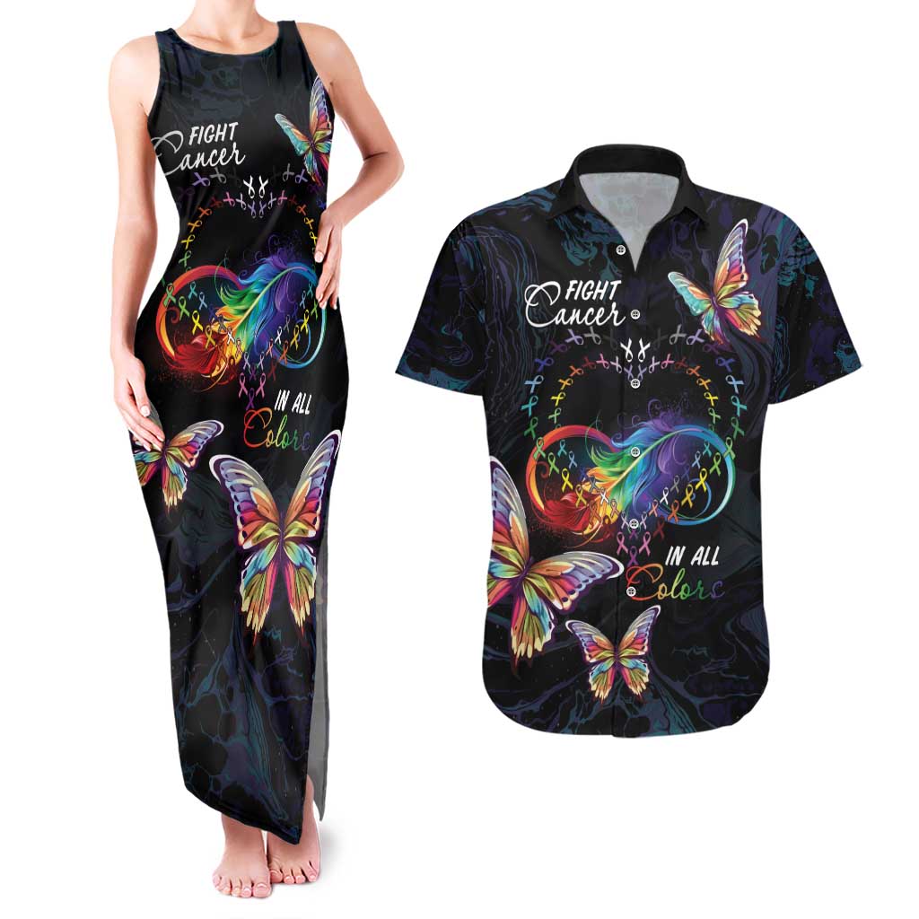 Fight Cancer In All Colors Couples Matching Tank Maxi Dress and Hawaiian Shirt Whimsical Butterflies LT7 - Wonder Print Shop