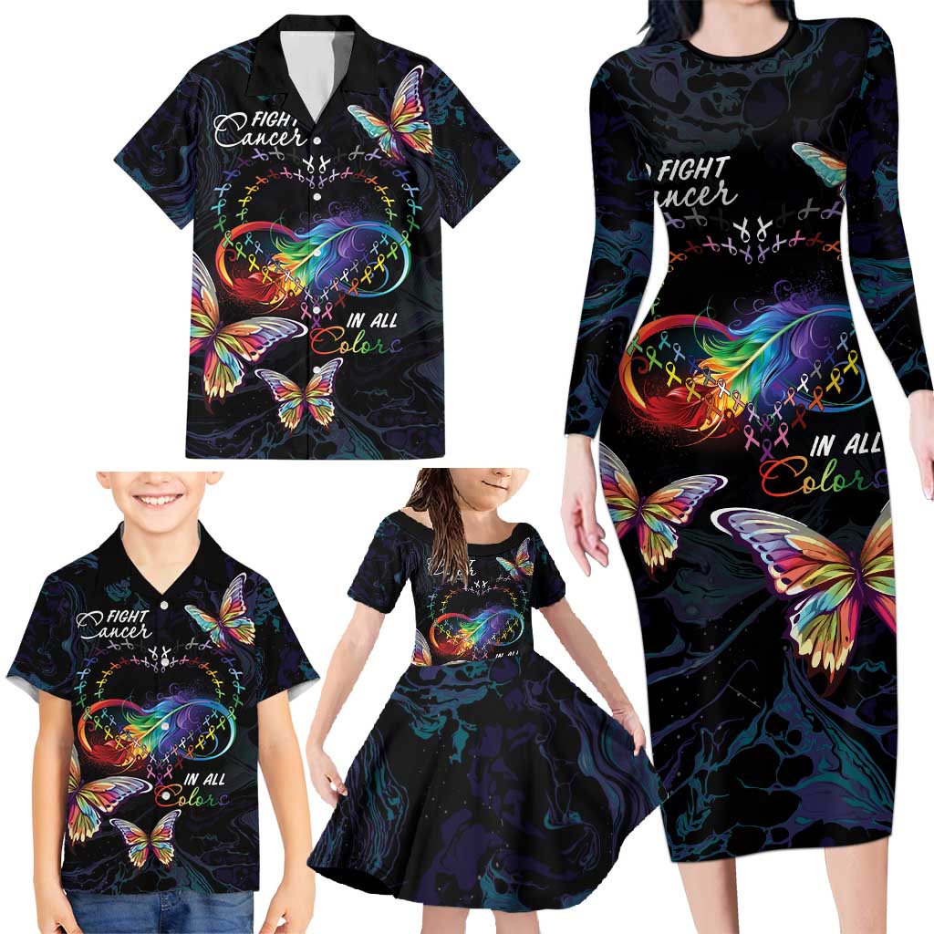 Fight Cancer In All Colors Family Matching Long Sleeve Bodycon Dress and Hawaiian Shirt Whimsical Butterflies LT7 - Wonder Print Shop