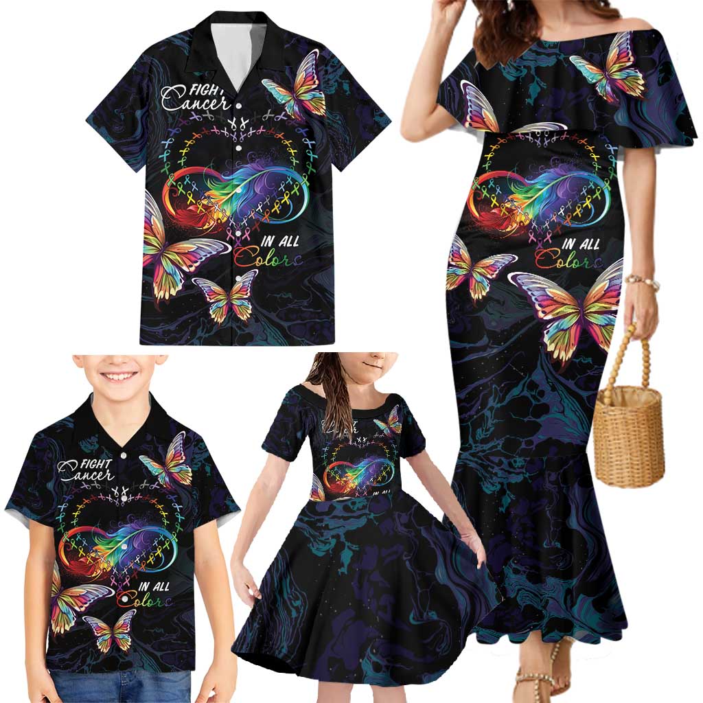 Fight Cancer In All Colors Family Matching Mermaid Dress and Hawaiian Shirt Whimsical Butterflies LT7 - Wonder Print Shop