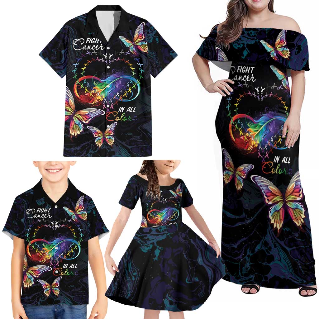 Fight Cancer In All Colors Family Matching Off Shoulder Maxi Dress and Hawaiian Shirt Whimsical Butterflies LT7 - Wonder Print Shop