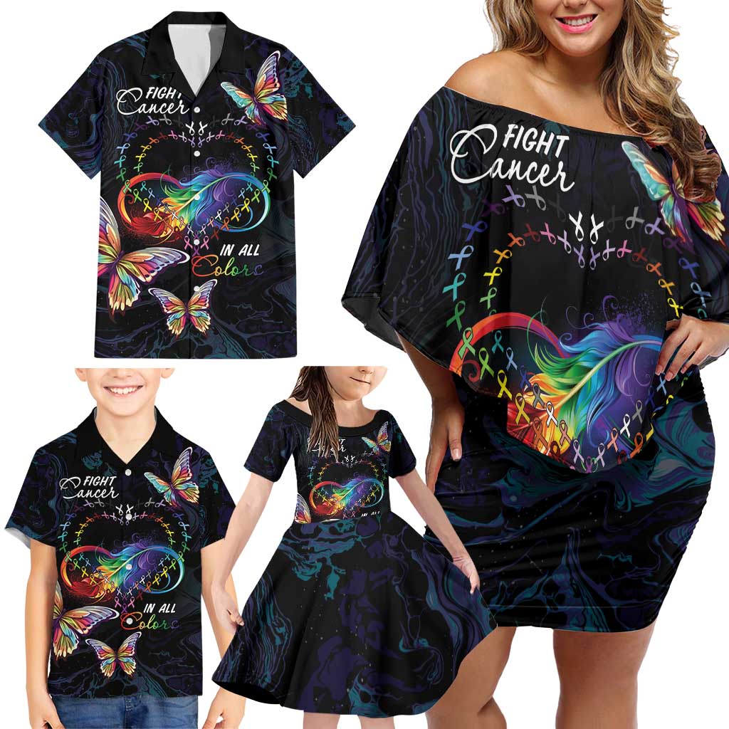 Fight Cancer In All Colors Family Matching Off Shoulder Short Dress and Hawaiian Shirt Whimsical Butterflies LT7 - Wonder Print Shop