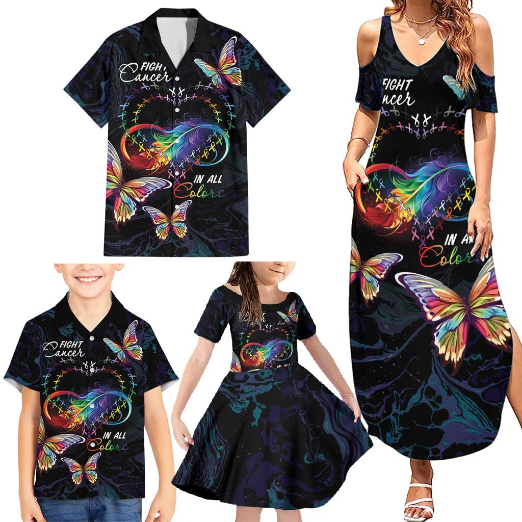 Fight Cancer In All Colors Family Matching Summer Maxi Dress and Hawaiian Shirt Whimsical Butterflies - Wonder Print Shop