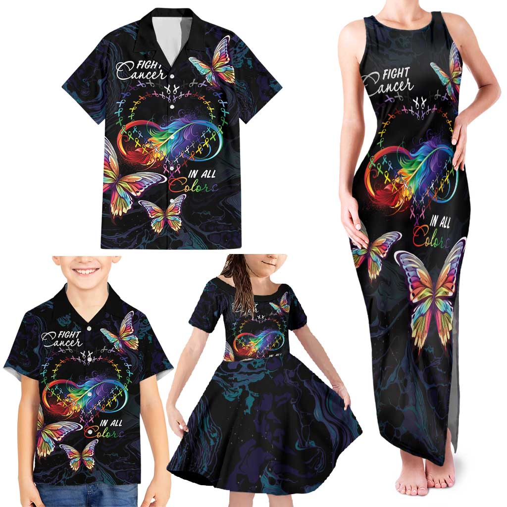 Fight Cancer In All Colors Family Matching Tank Maxi Dress and Hawaiian Shirt Whimsical Butterflies - Wonder Print Shop