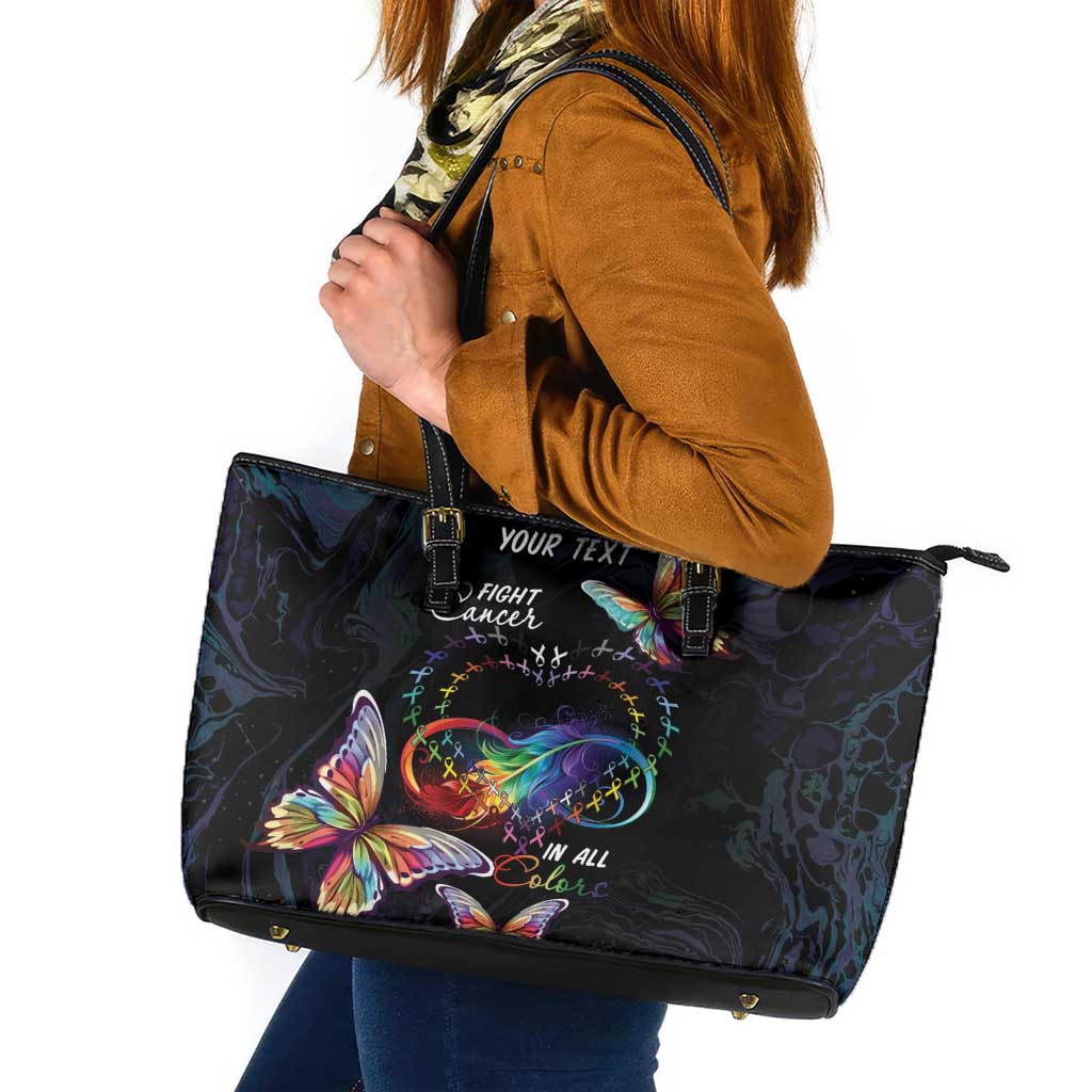 Fight Cancer In All Colors Leather Tote Bag Whimsical Butterflies