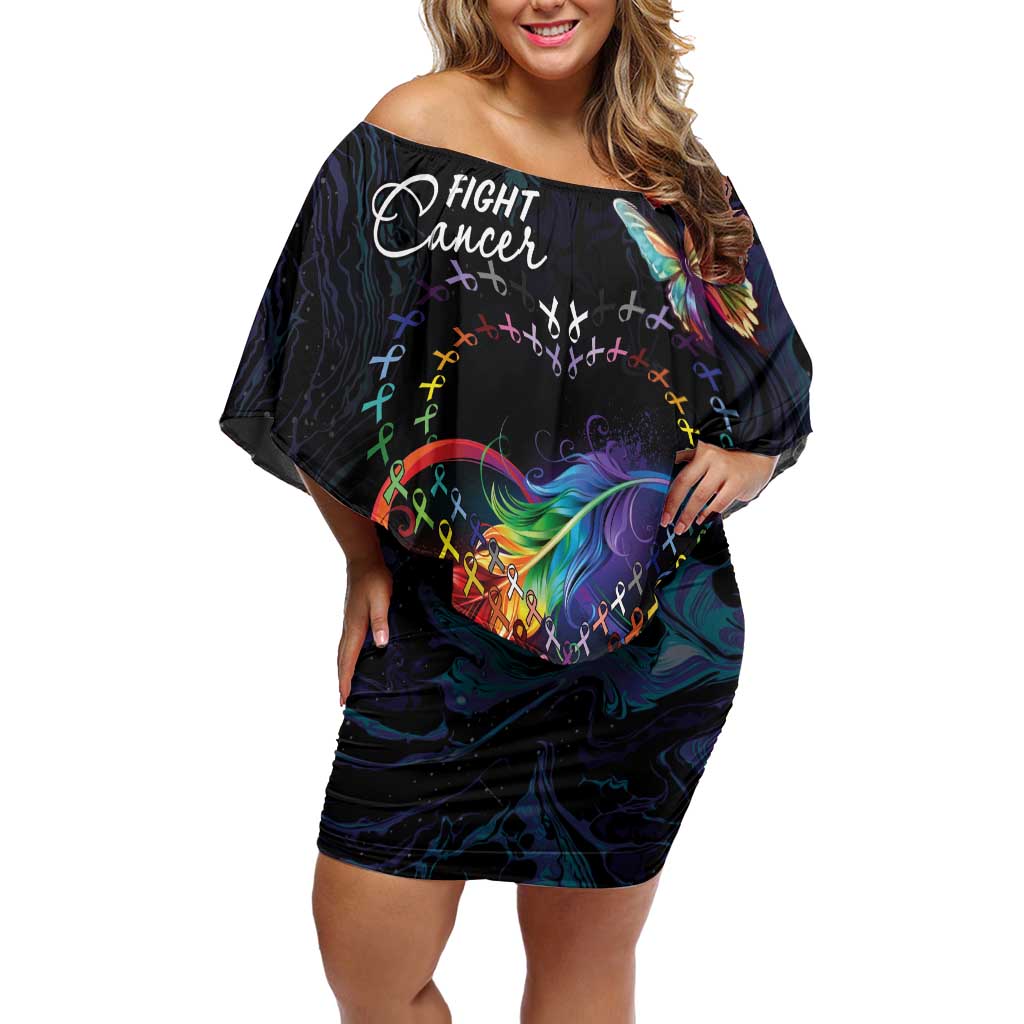 Fight Cancer In All Colors Off Shoulder Short Dress Whimsical Butterflies