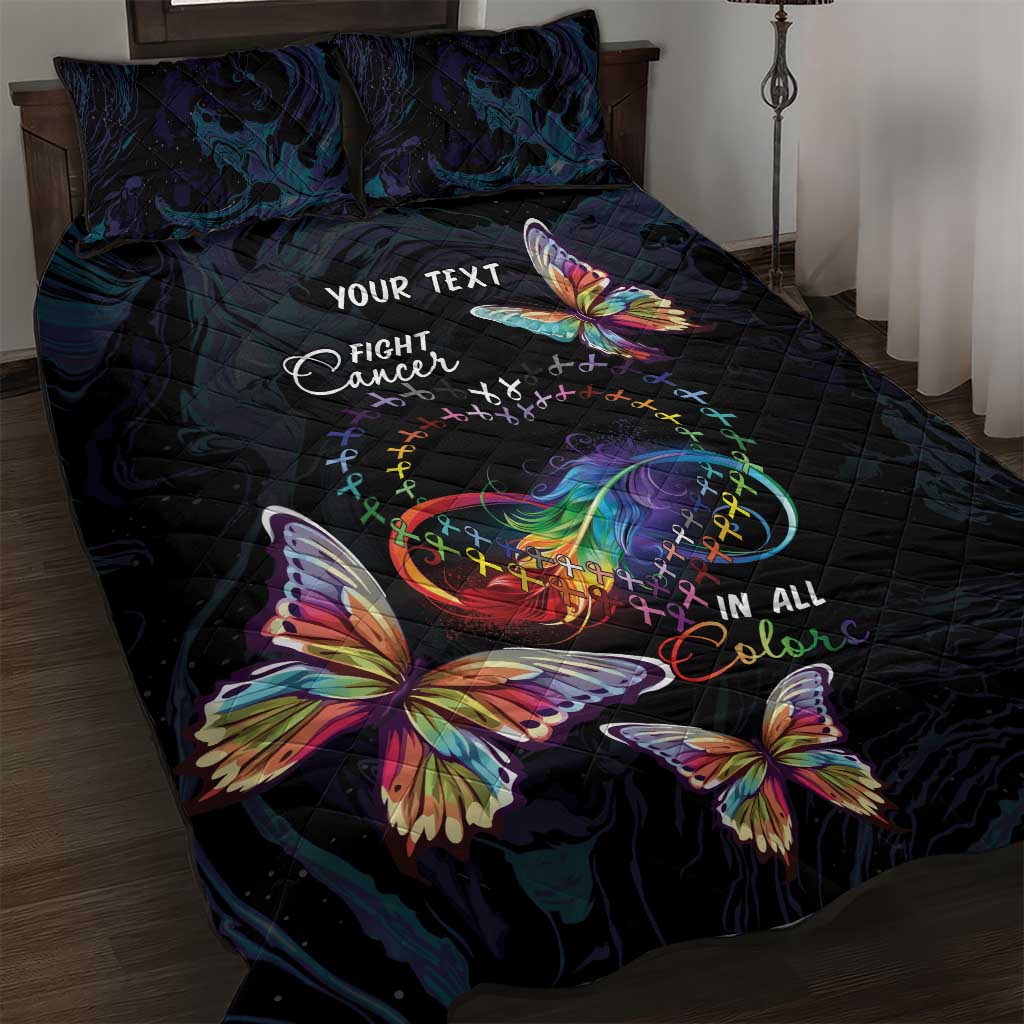 Fight Cancer In All Colors Quilt Bed Set Whimsical Butterflies