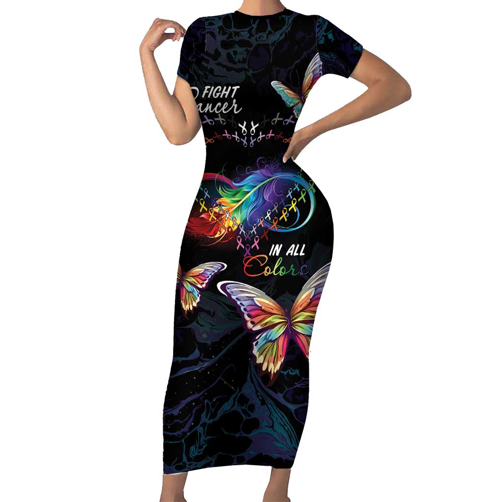 Fight Cancer In All Colors Short Sleeve Bodycon Dress Whimsical Butterflies