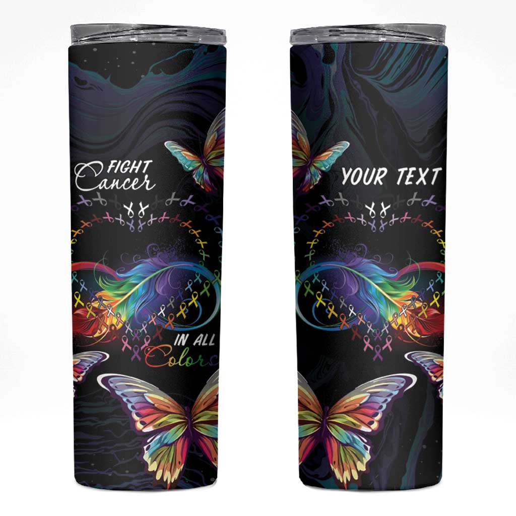 Fight Cancer In All Colors Skinny Tumbler Whimsical Butterflies