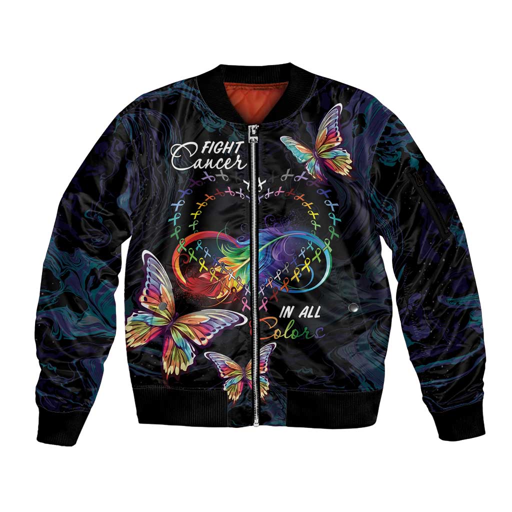 Fight Cancer In All Colors Sleeve Zip Bomber Jacket Whimsical Butterflies