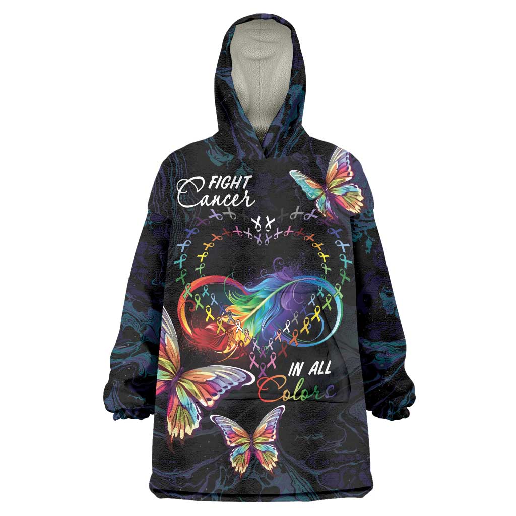 Fight Cancer In All Colors Wearable Blanket Hoodie Whimsical Butterflies