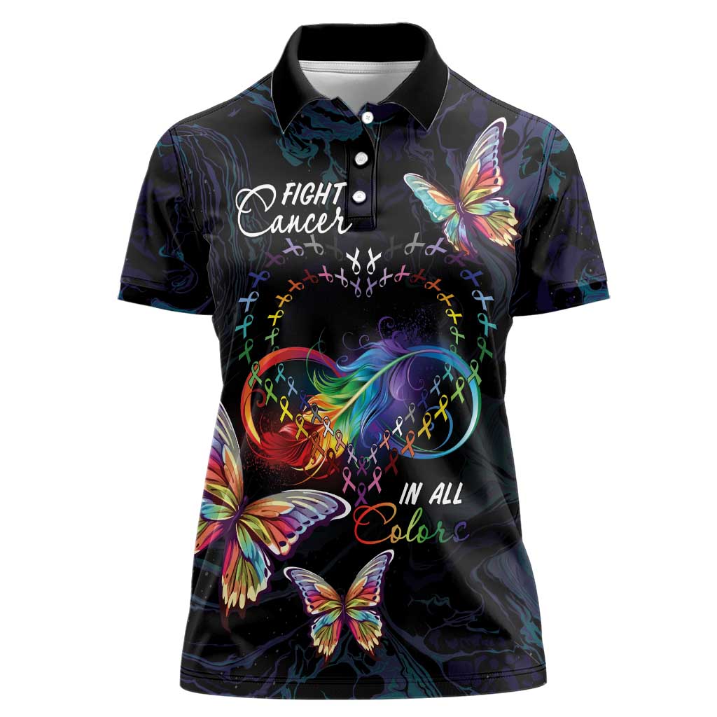 Fight Cancer In All Colors Women Polo Shirt Whimsical Butterflies