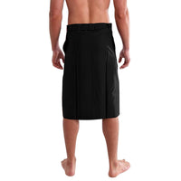 Black knee-length plain shorts with smooth front and elastic waistband