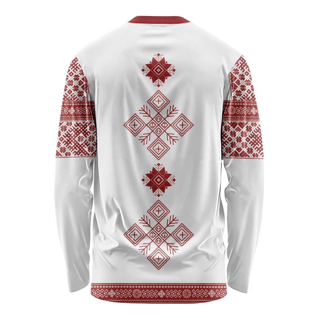 Latvia Jani Midsummer Long Sleeve Shirt Red White Latvijas Auseklis