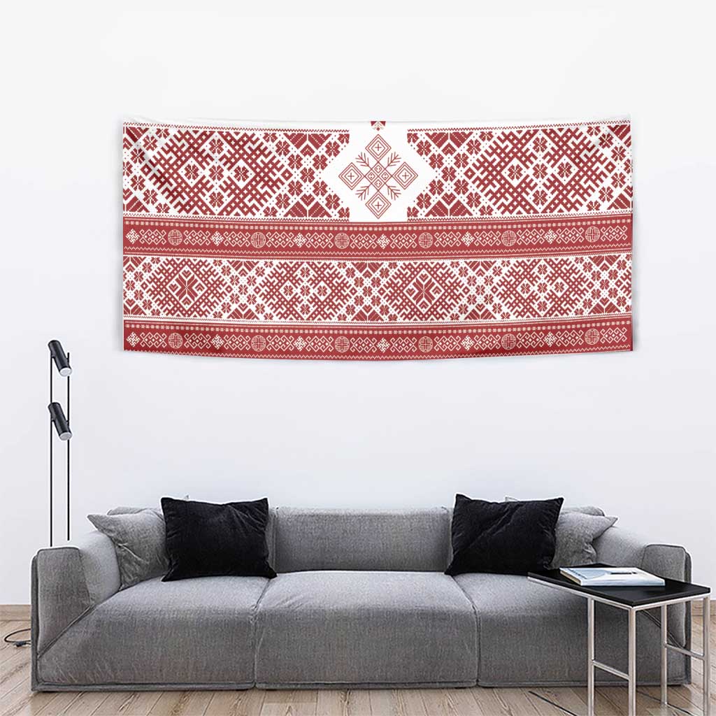 Latvia Jani Midsummer Tapestry Red White Latvijas Auseklis