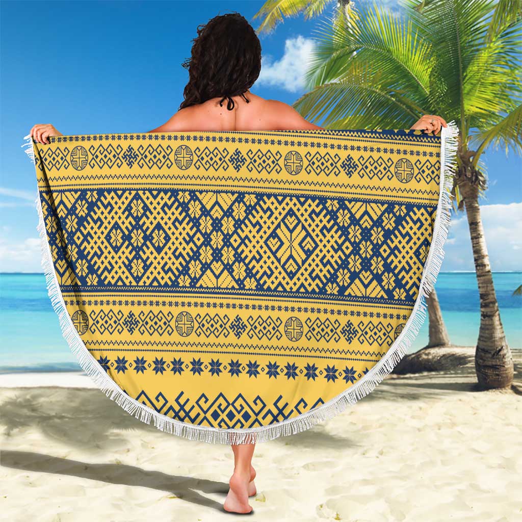 Latvia Jani Midsummer Beach Blanket Blue Gold Latvijas Auseklis