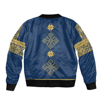 Latvia Jani Midsummer Bomber Jacket Blue Gold Latvijas Auseklis