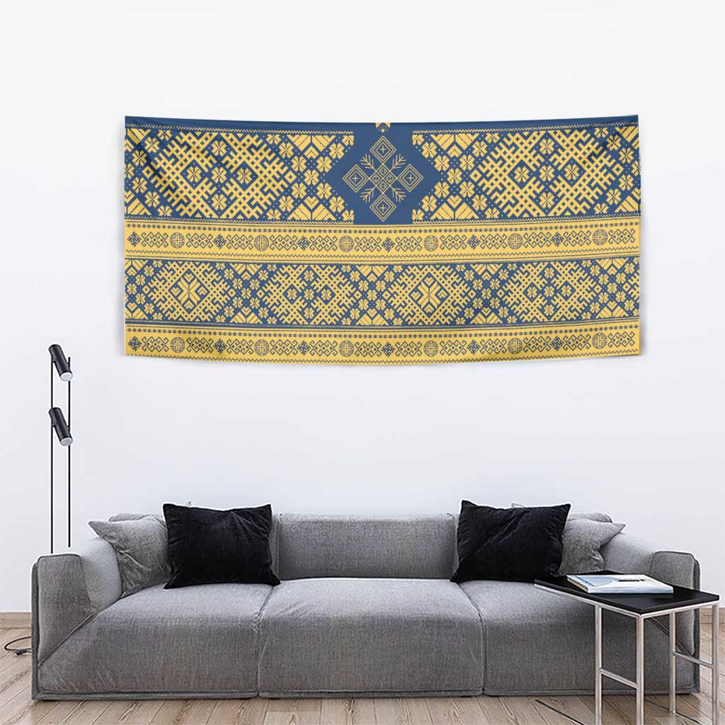 Latvia Jani Midsummer Tapestry Blue Gold Latvijas Auseklis