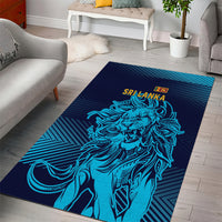 Sri Lanka lion area rug with bold blue gradient and geometric pattern, centered graphic