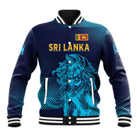 Unisex baseball jacket, blue gradient with Sri Lanka text and lion graphic, varsity collar