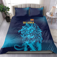 Blue bedding set with lion artwork, striped gradient design, and two matching pillowcases