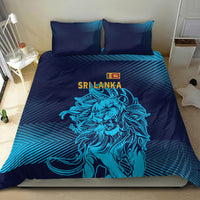 Blue bedding set with lion graphic, striped gradient design, and two pillow shams