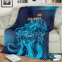 Navy and blue lion-themed blanket draped with Sri Lanka logo on center