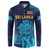 Button sweatshirt with navy-to-teal gradient, SRI LANKA print, lion graphic