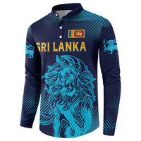 Button sweatshirt with navy-to-teal gradient, SRI LANKA lettering, lion graphic badge