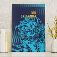 Canvas wall art: blue lion illustration with Sri Lanka text on navy stripes