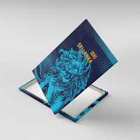 Canvas wall art pair: blue lion head with Sri Lanka title on navy stripe design