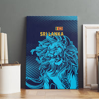 Canvas wall art: blue lion illustration with Sri Lanka text on dark gradient stripes