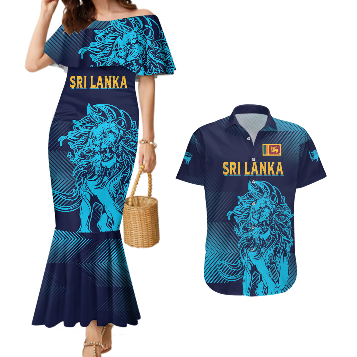 Sri Lanka Cricket Lion World Cup 2024 Couples Matching Mermaid Dress and Hawaiian Shirt Gradient Inspiration LT7 - Wonder Print Shop