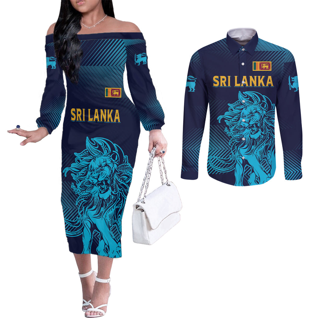 Sri Lanka Cricket Lion World Cup 2024 Couples Matching Off The Shoulder Long Sleeve Dress and Long Sleeve Button Shirt Gradient Inspiration