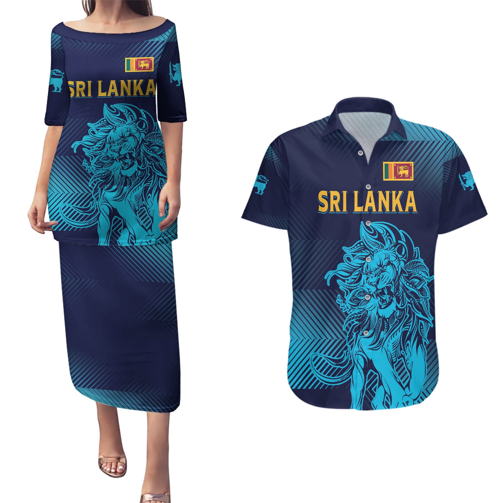 Sri Lanka Cricket Lion World Cup 2024 Couples Matching Puletasi and Hawaiian Shirt Gradient Inspiration LT7 - Wonder Print Shop