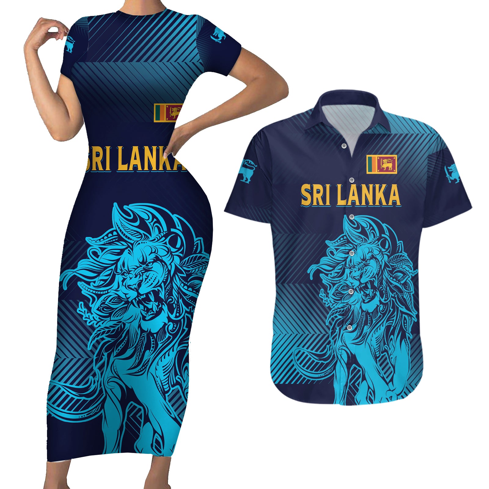 Sri Lanka Cricket Lion World Cup 2024 Couples Matching Short Sleeve Bodycon Dress and Hawaiian Shirt Gradient Inspiration LT7 - Wonder Print Shop