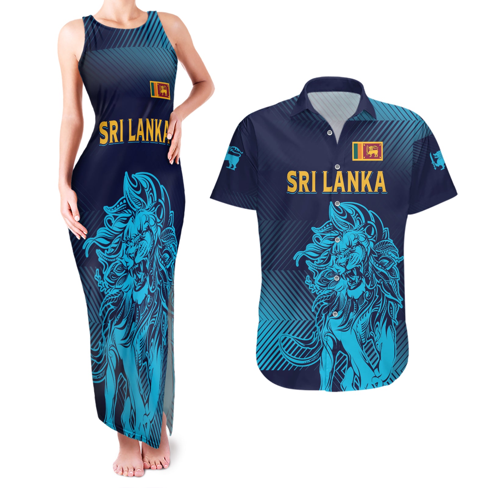 Sri Lanka Cricket Lion World Cup 2024 Couples Matching Tank Maxi Dress and Hawaiian Shirt Gradient Inspiration LT7 - Wonder Print Shop