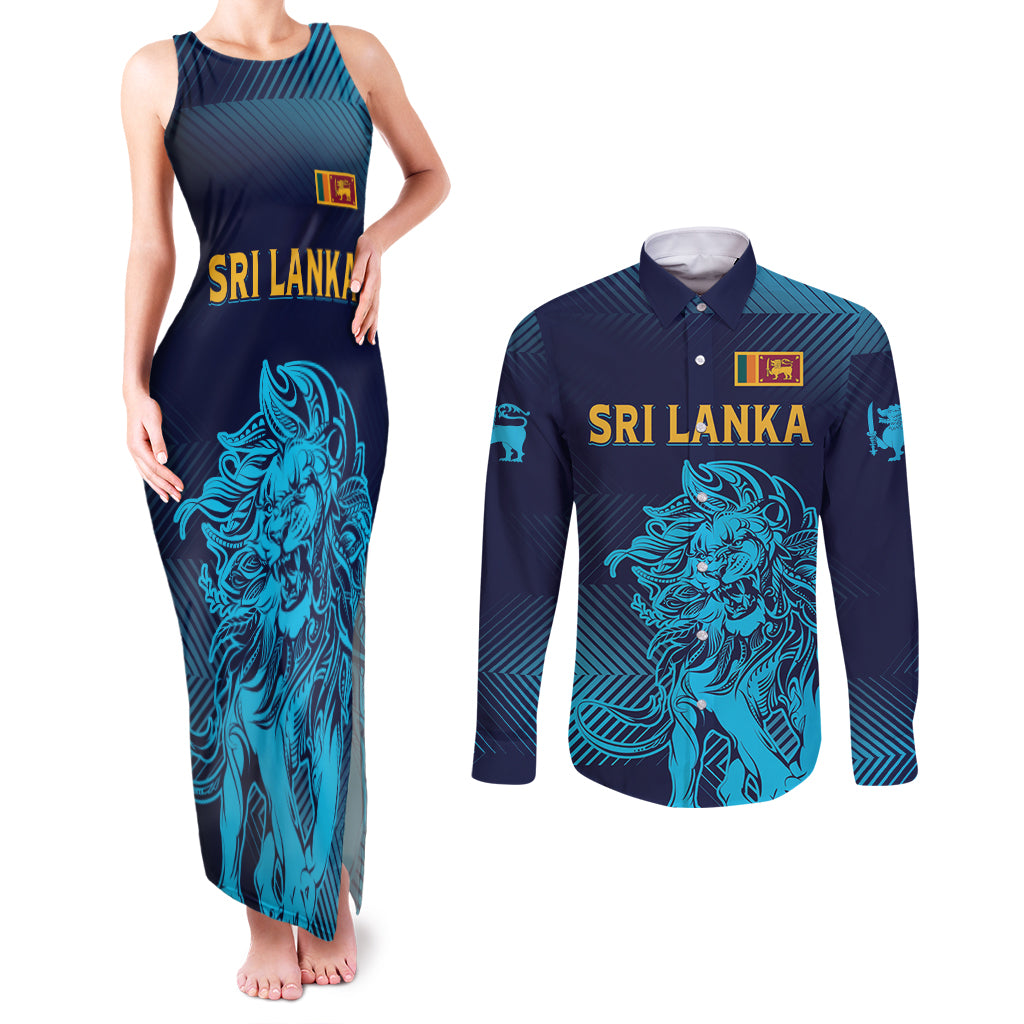 Sri Lanka Cricket Lion World Cup 2024 Couples Matching Tank Maxi Dress and Long Sleeve Button Shirt Gradient Inspiration LT7 - Wonder Print Shop